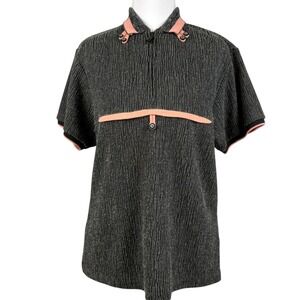Jamie Sadock Quarter Zip Polo Shirt Womens M Black Coral Textured Vintage